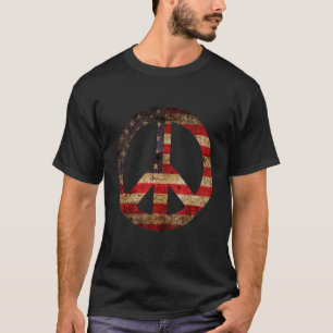 Vintage Us American Flag Peace Sign 4th Of July T-Shirt