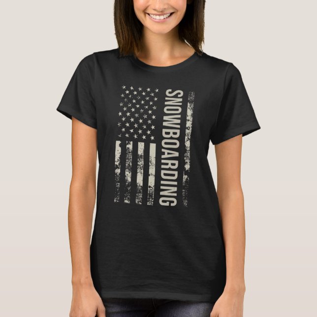 Vintage US American Flag Snowboarding T-Shirt (Front)