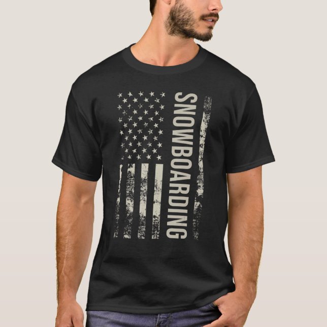 Vintage US American Flag Snowboarding T-Shirt (Front)
