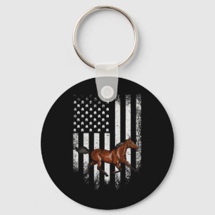 Vintage Us American Flag Standardbred Horse Horseb Key Ring
