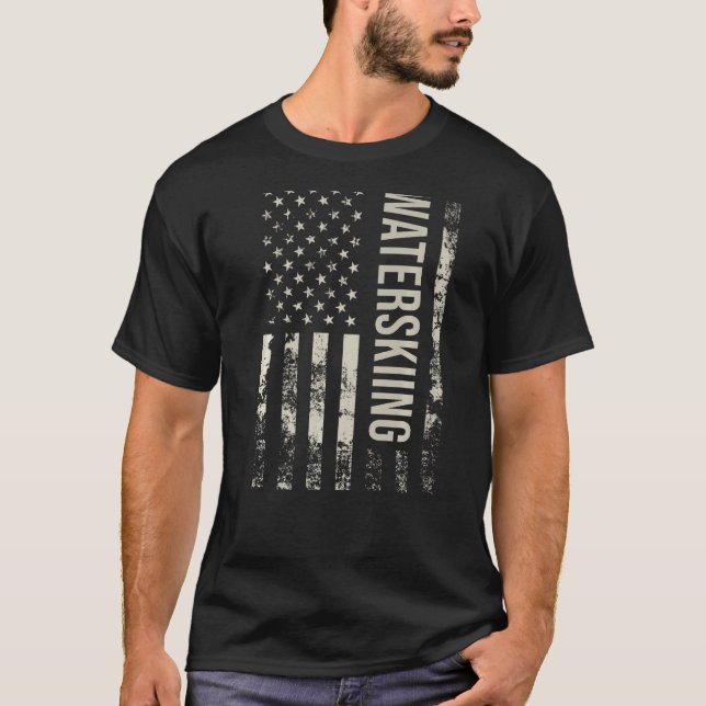 Vintage US American Flag Waterskiing Premium T-Shirt (Front)