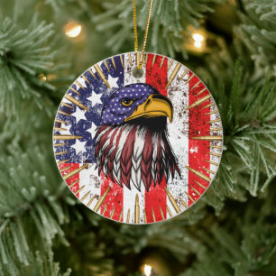 Vintage US Flag American Eagle Ceramic Tree Decoration