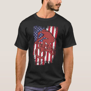 Vintage Us Flag Cycling July 4th Bicycle Patriotic T-Shirt