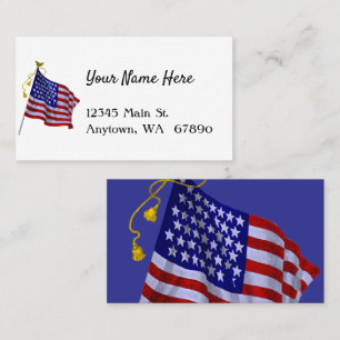 Vintage US Flag in Patriotic Red White Blue Custom Business Card