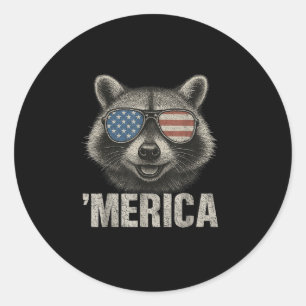 Vintage Us Flag Merica Racoon 4th Of July Funny Pa Classic Round Sticker