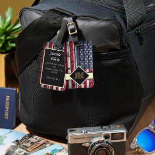 vintage US Flag monogram personalise custom Luggage Tag
