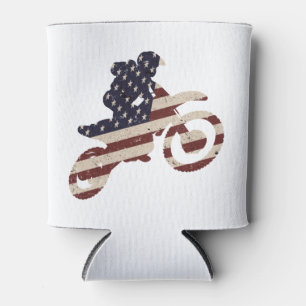 Vintage US Flag Motocross Patriotic American Biker Can Cooler