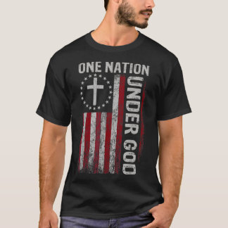 Vintage Us Flag One Nation Under God 4th Of July P T-Shirt
