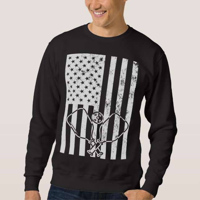 Vintage US Flag Pickleball Dad Patriotic Picklebal Sweatshirt (Front)