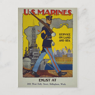 Vintage US Marine Enlistment Poster Postcard