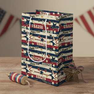 Vintage USA250 Stars & Stripes 4th of July ID1311 Medium Gift Bag