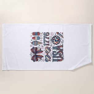 Vintage USA 1776 Patriotic Summer Shirt Design_1 Beach Towel