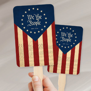 Vintage USA 250th Birthday Flag, We the People Hand Fan