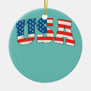 Vintage USA 4th Of July American Flag Funny Ceramic Tree Decoration