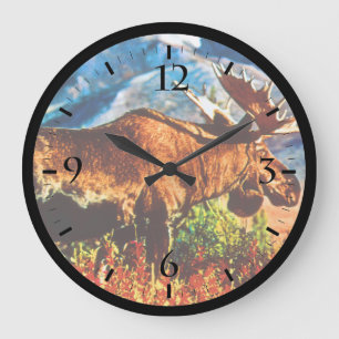 Vintage USA Alaska bull moose Large Clock