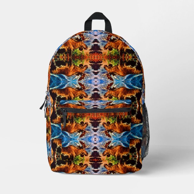 Vintage USA Alaska bull moose  Printed Backpack (Front)