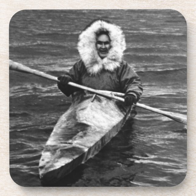Vintage USA Alaska eskimo and his kayak Coaster (Front)