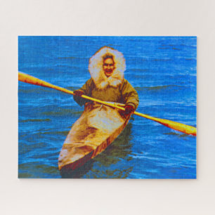 Vintage USA Alaska eskimo and his kayak Jigsaw Puzzle