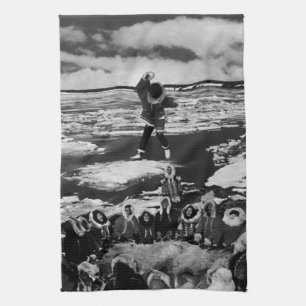 Vintage USA Alaska eskimo blanket tossing 1970 Tea Towel