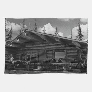 Vintage USA Alaska Modern alaskan log cabin 1970 Tea Towel