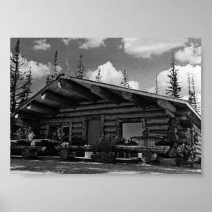 Vintage USA Alaska Modern alaskan log cabin Poster