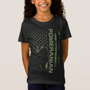 Vintage USA American Camo Flag Pomeranian Dog Pom T-Shirt