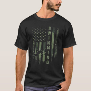Vintage USA American Camo Flag Swimming Swimmer Si T-Shirt