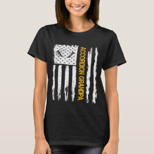Vintage Usa American Flag Accordion Grandpa Silhou T-Shirt