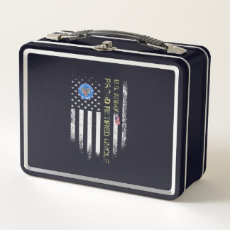 Vintage USA American Flag Army Veteran Proud Metal Lunch Box