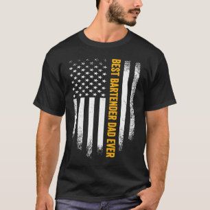 Vintage USA American Flag Best Bartender Dad Ever T-Shirt