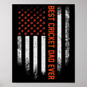 Vintage Usa American Flag Best Cricket Dad Ever Pa Poster