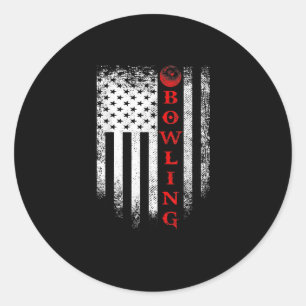 Vintage USA American Flag Bowling Bowler Silhouett Classic Round Sticker