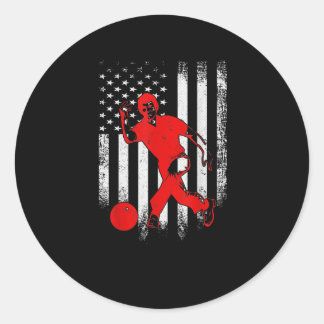 Vintage USA American Flag Bowling Player Bowler Classic Round Sticker