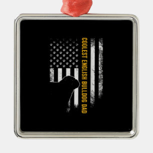 Vintage USA American Flag Coolest English Bulldog Metal Tree Decoration