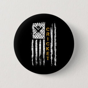 Vintage Usa American Flag Cricket Player Silhouett 6 Cm Round Badge
