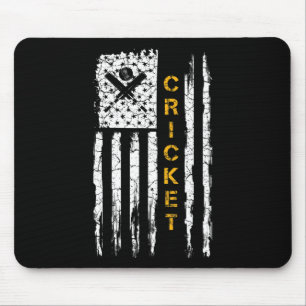 Vintage Usa American Flag Cricket Player Silhouett Mouse Pad