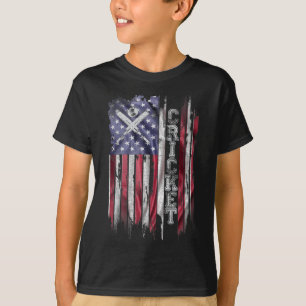Vintage Usa American Flag Cricket Player Silhouett T-Shirt