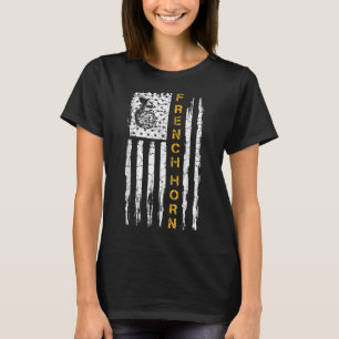 Vintage USA American Flag French Horn Musician Sil T-Shirt
