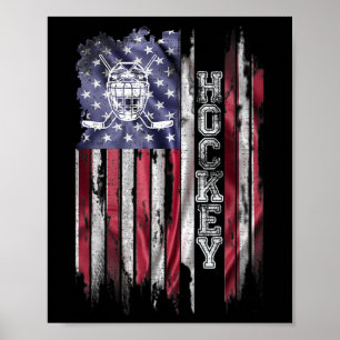 Vintage Usa American Flag Hockey Player Silhouette Poster
