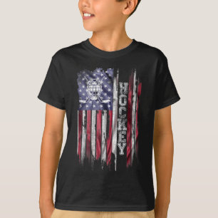 Vintage Usa American Flag Hockey Player Silhouette T-Shirt