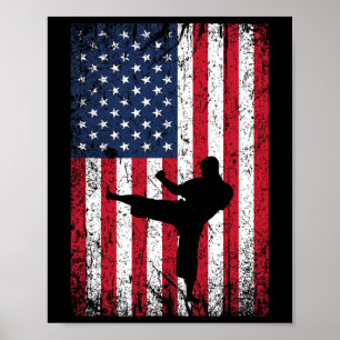Vintage Usa American Flag Karate 4th Of July Marti Poster