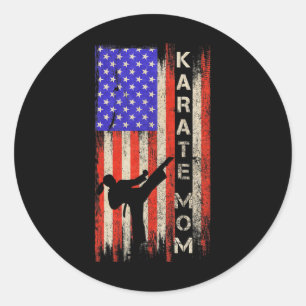 Vintage Usa American Flag Karate Mum Karateka Silh Classic Round Sticker