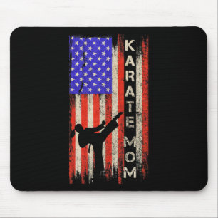 Vintage Usa American Flag Karate Mum Karateka Silh Mouse Pad