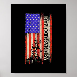 Vintage USA American Flag Kendo Aikido Shinai Poster
