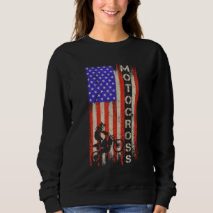 Vintage USA American Flag Motocross Dirt Bike Silh Sweatshirt