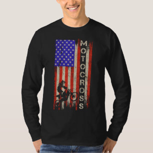 Vintage USA American Flag Motocross Dirt Bike Silh T-Shirt
