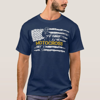 Vintage USA American Flag Motocross Dirt Bike T-Shirt