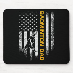 Vintage Usa American Flag Proud Badminton Dad Silh Mouse Pad