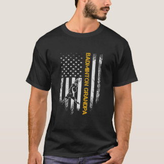 Vintage USA American Flag Proud Badminton Grandpa T-Shirt