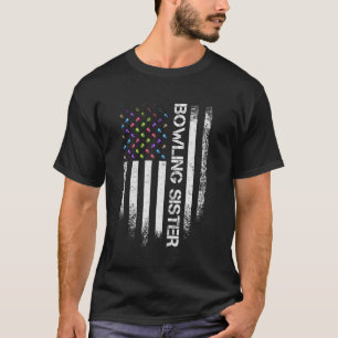 Vintage Usa American Flag Proud Bowling Sister Bow T-Shirt